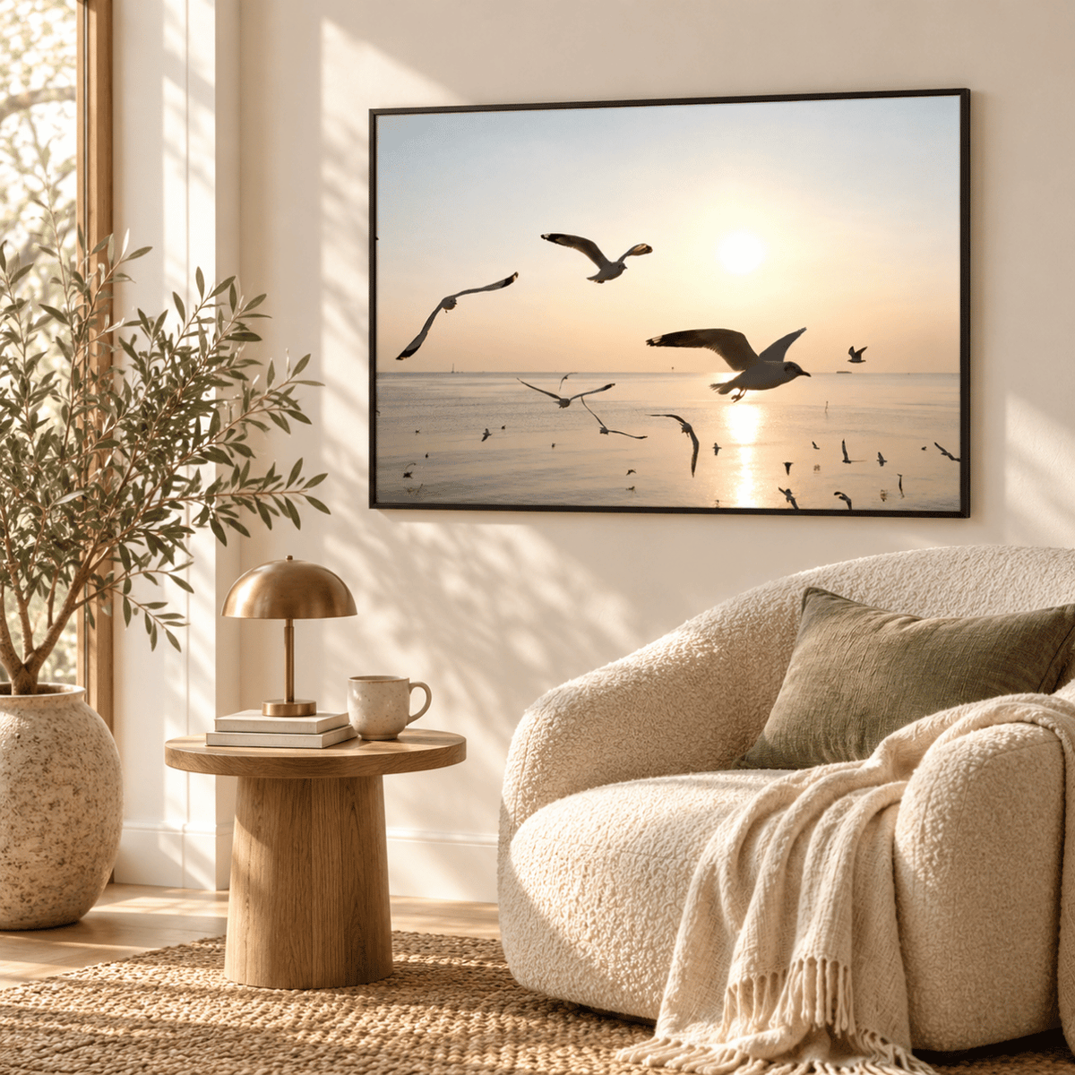 Golden Flight Seagull Canvas Print