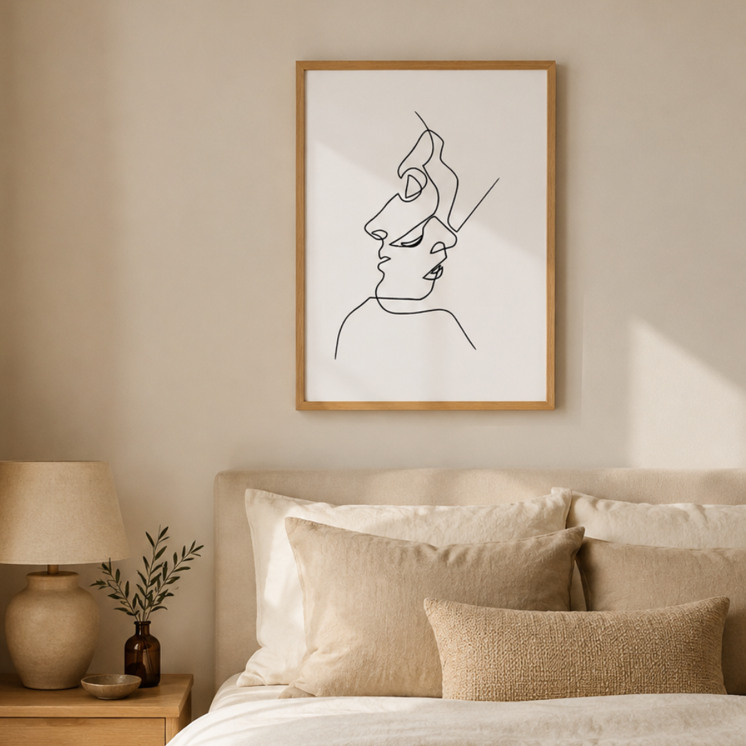 Entwined Faces Minimal Line Art Canvas Print