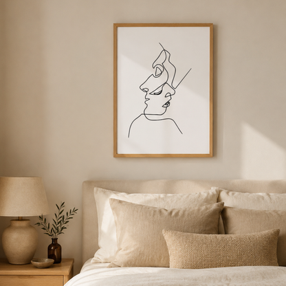 Entwined Faces Minimal Line Art Canvas Print