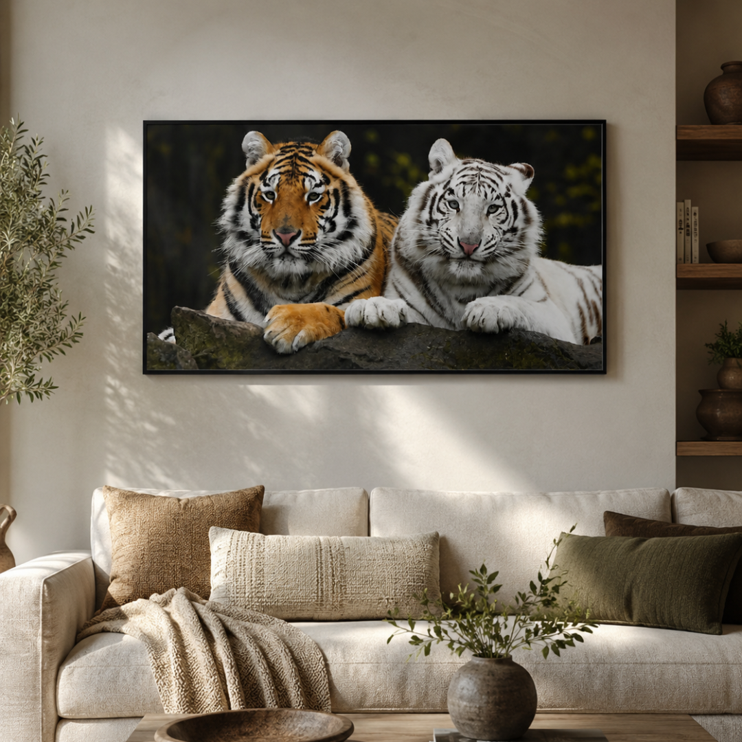 Twin Tigers Wild Portrait Panoramic Canvas Print