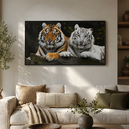 Twin Tigers Wild Portrait Panoramic Canvas Print