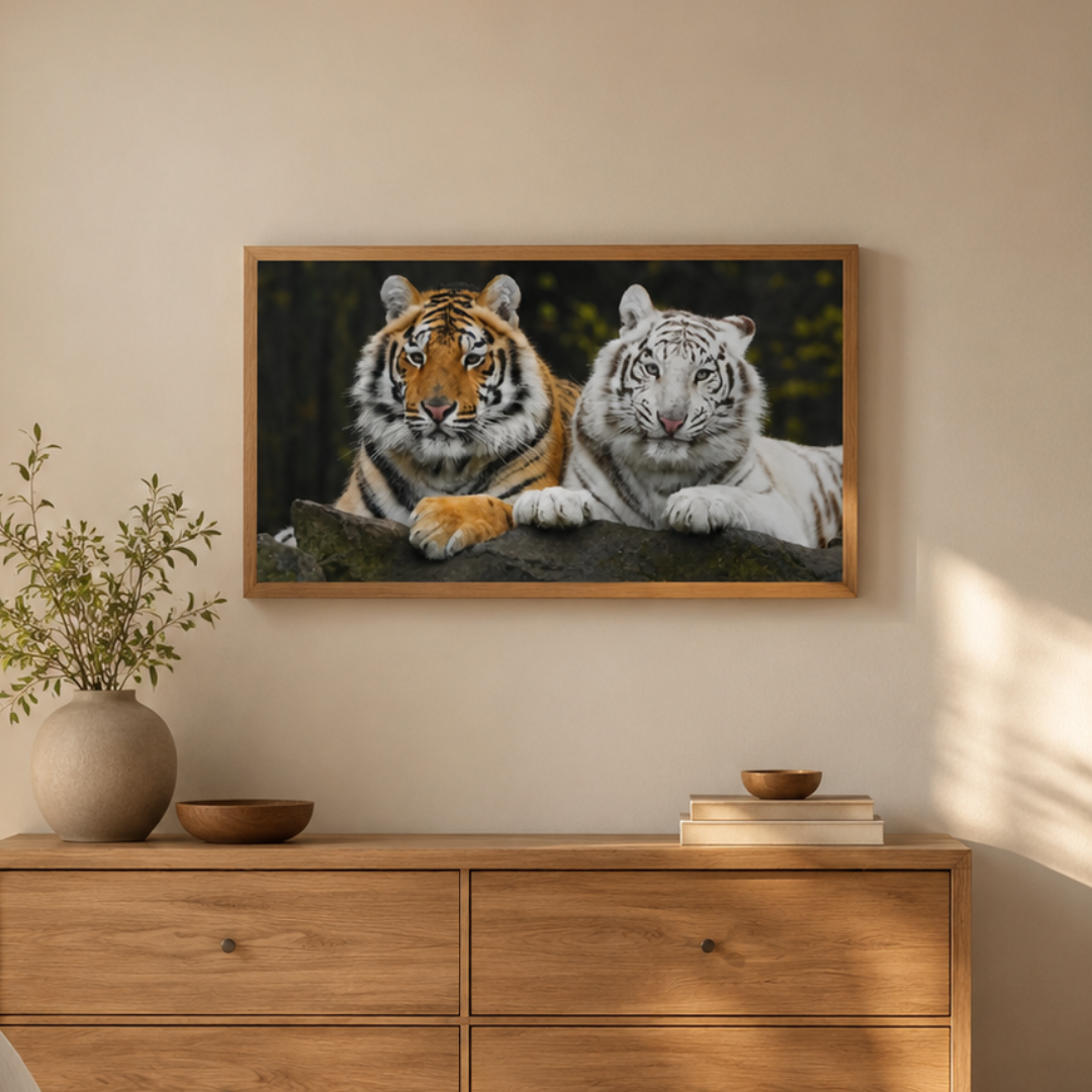 Twin Tigers Wild Portrait Panoramic Canvas Print