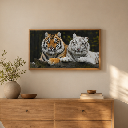 Twin Tigers Wild Portrait Panoramic Canvas Print