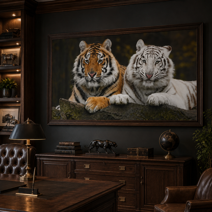 Twin Tigers Wild Portrait Panoramic Canvas Print