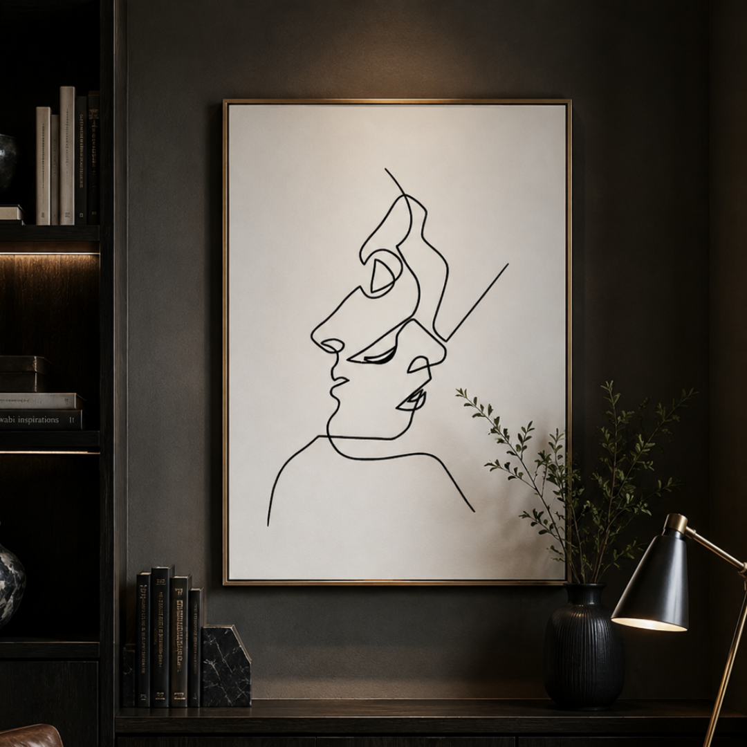 Entwined Faces Minimal Line Art Canvas Print
