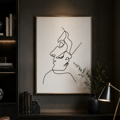 Entwined Faces Minimal Line Art Canvas Print