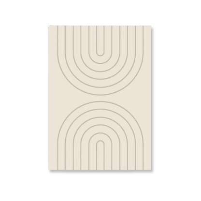 A minimalist art print featuring a cream-colored background with thin, light gray concentric arches and U-shapes, presented as a vertical rectangular canvas on a white background.