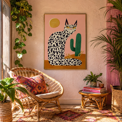 Desert Cat & Cactus Retro Canvas Print