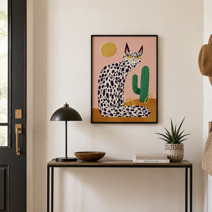 Desert Cat & Cactus Retro Canvas Print