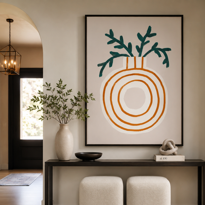 Minimalist Orange Ring Vase Botanical Canvas Print
