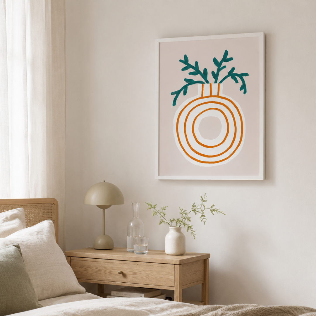 Minimalist Orange Ring Vase Botanical Canvas Print