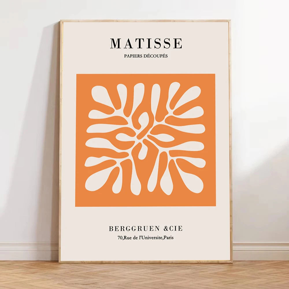 orange abstract canvas with Matisse cutouts and Kusama dots