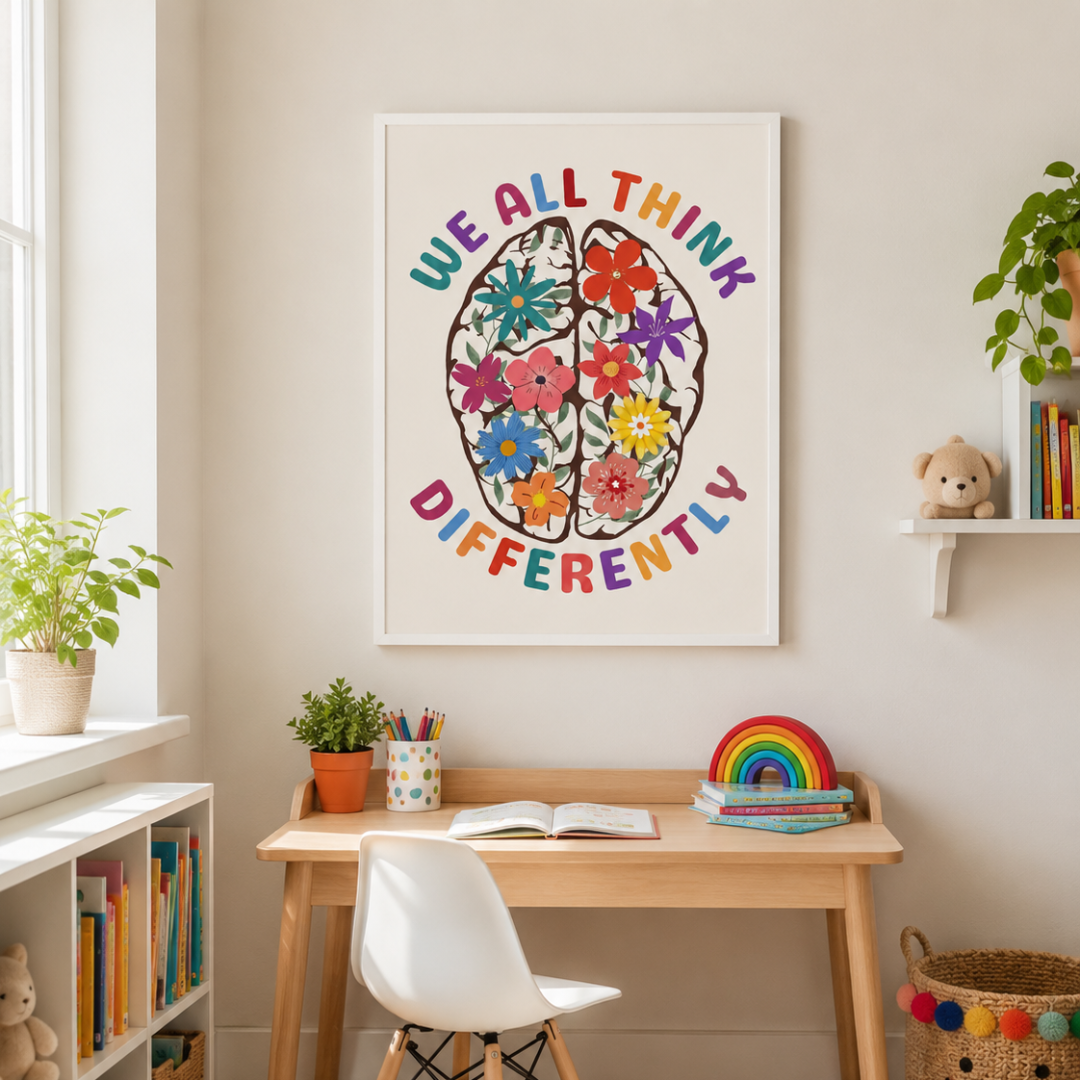 We All Think Differently Floral Brain Canvas Print