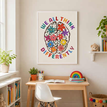 We All Think Differently Floral Brain Canvas Print