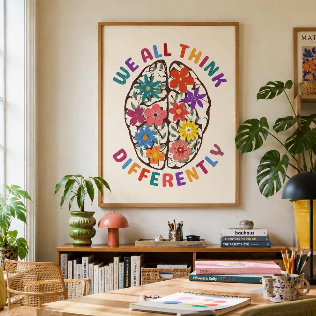 We All Think Differently Floral Brain Canvas Print