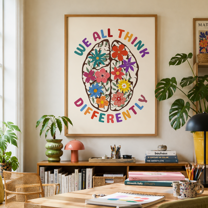 We All Think Differently Floral Brain Canvas Print