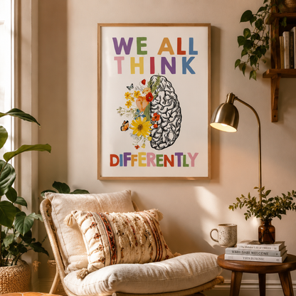 We All Think Differently Botanical Brain Canvas Print