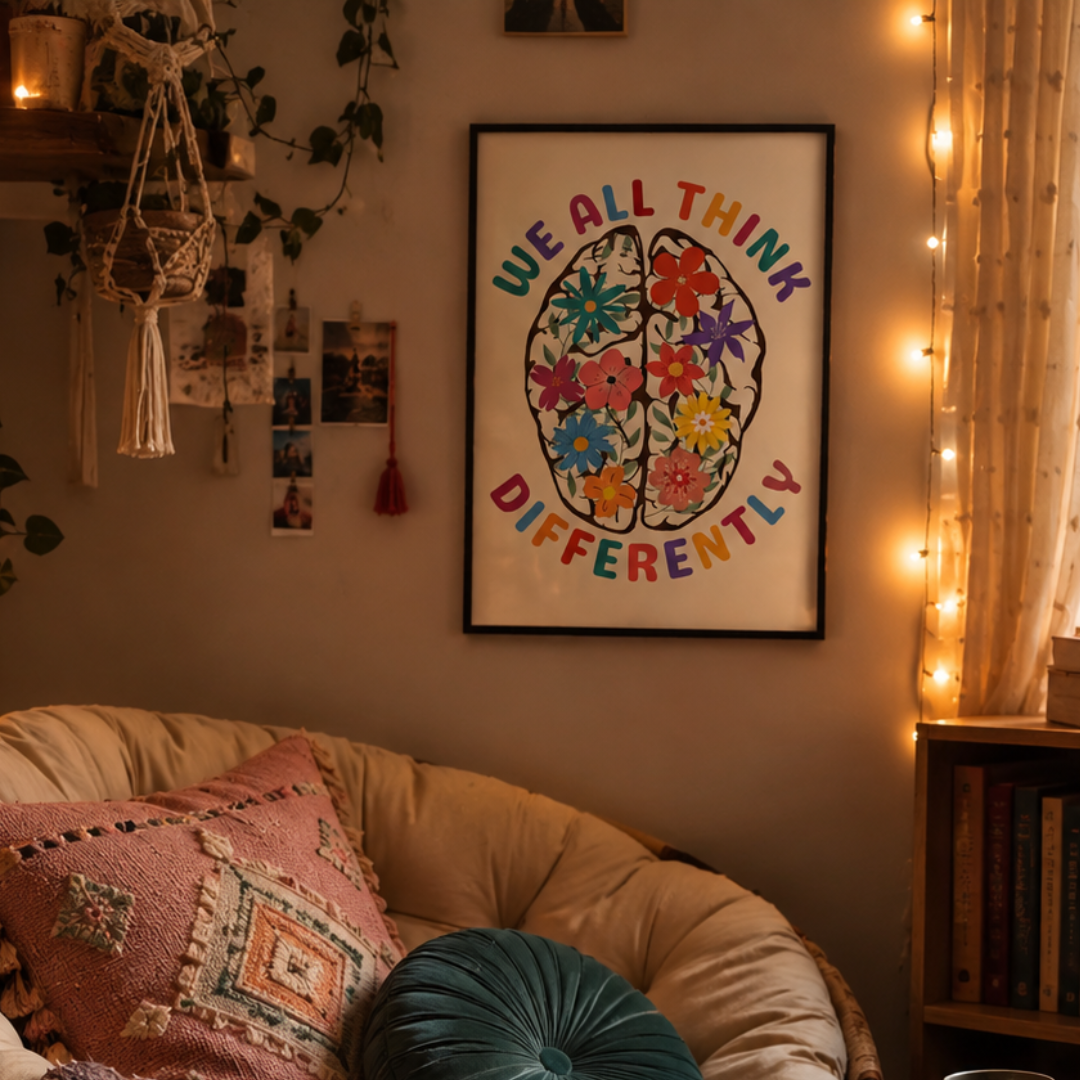 We All Think Differently Floral Brain Canvas Print