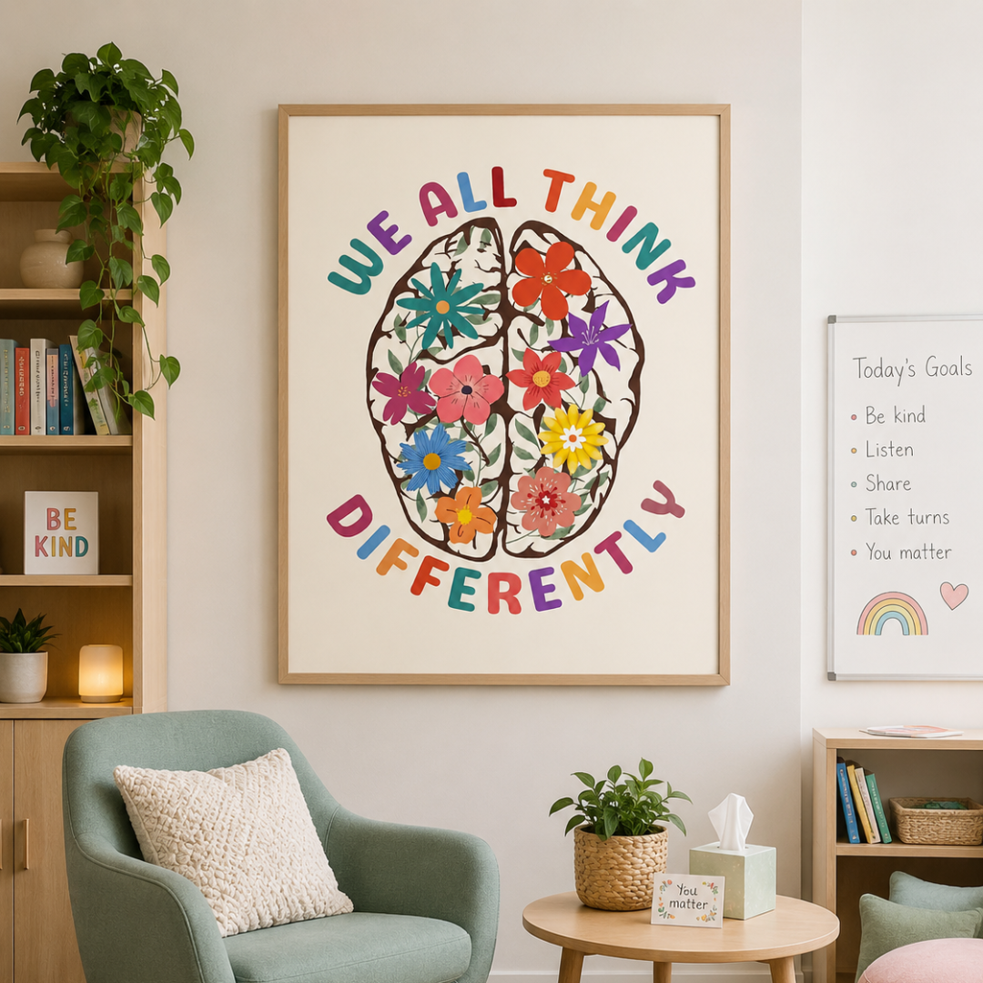 We All Think Differently Floral Brain Canvas Print