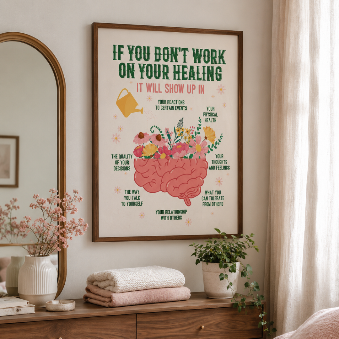 Healing Journey Floral Brain Quote Canvas Print