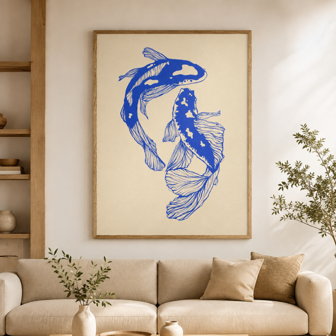 Japanese Blue Koi Fish Canvas Print