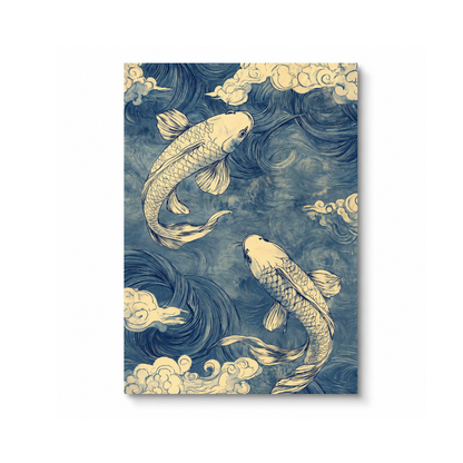 Japanese Blue Wave Koi Fish Canvas Print