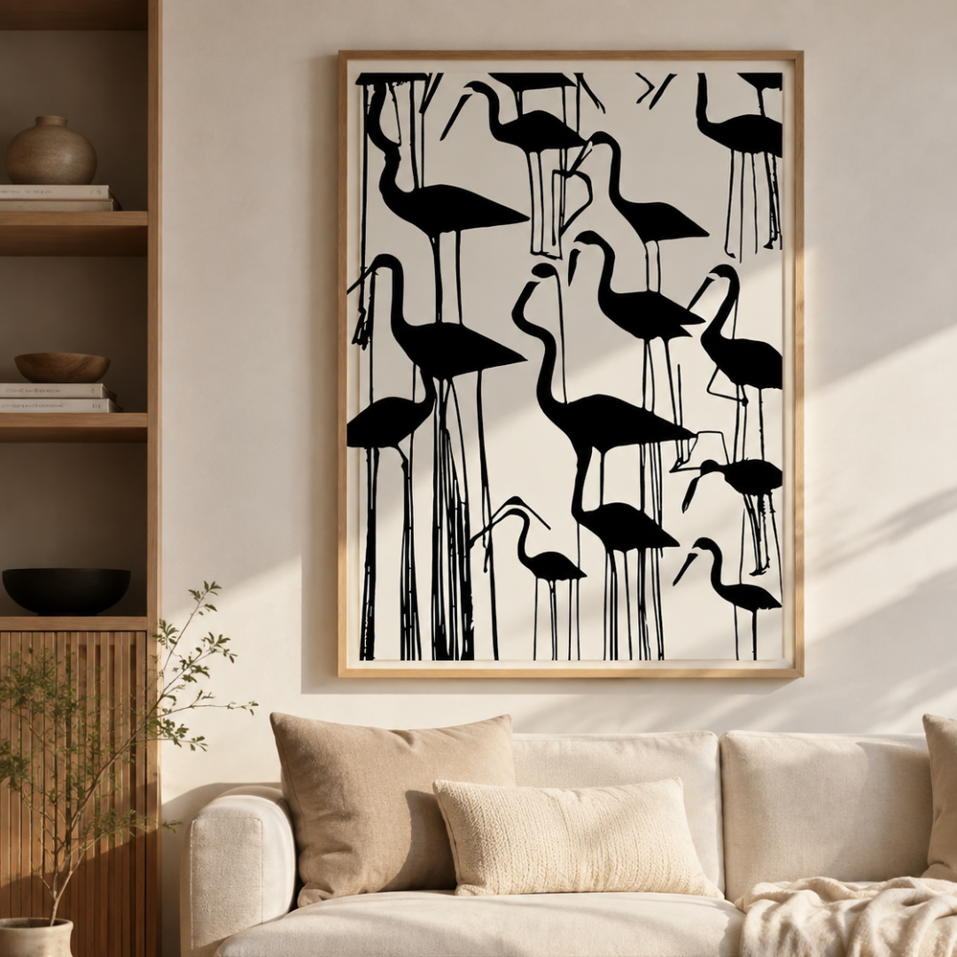 Japanese Crane Silhouette Canvas Print