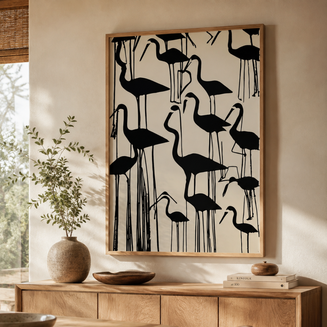 Japanese Crane Silhouette Canvas Print