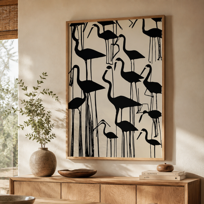 Japanese Crane Silhouette Canvas Print