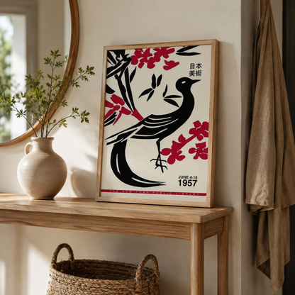 Japanese Red Blossom Bird Canvas Print