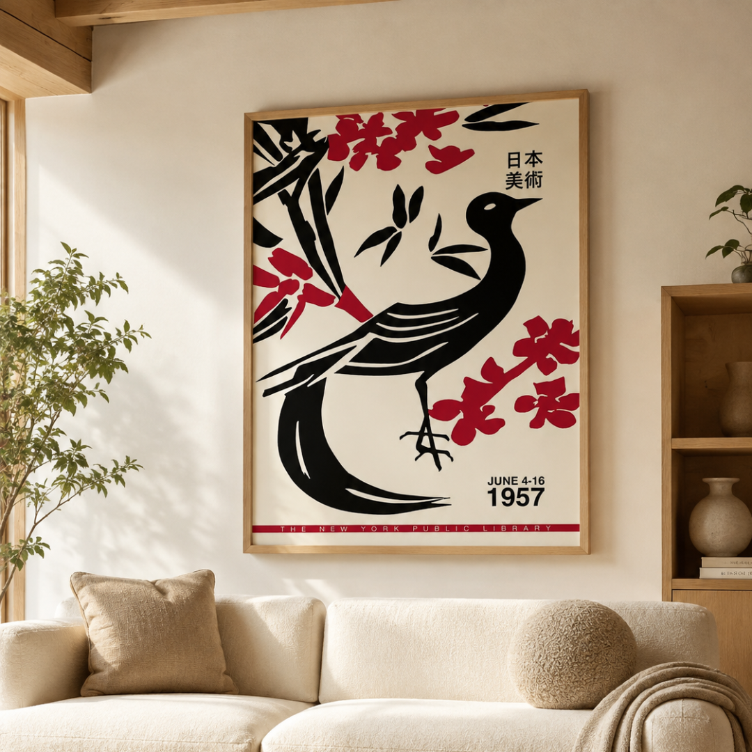 Japanese Red Blossom Bird Canvas Print