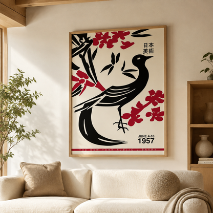 Japanese Red Blossom Bird Canvas Print