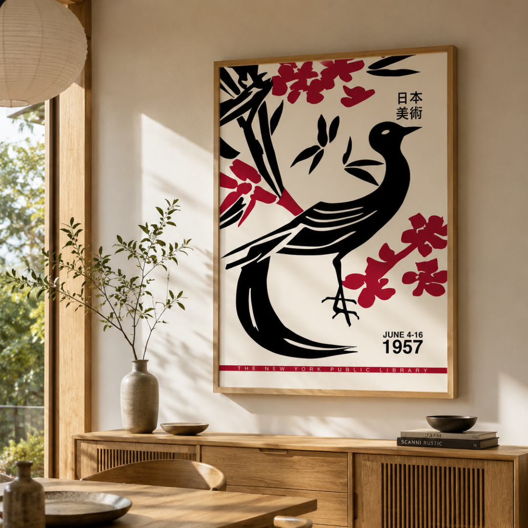 Japanese Red Blossom Bird Canvas Print