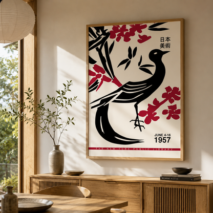 Japanese Red Blossom Bird Canvas Print
