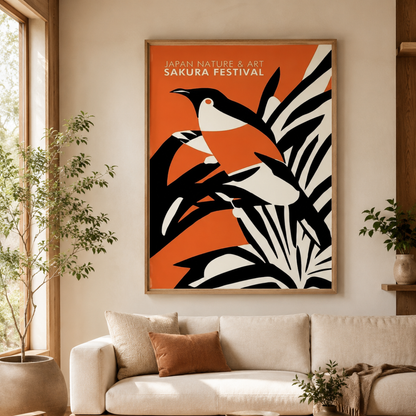 Japanese Sakura Festival Bird Canvas Print