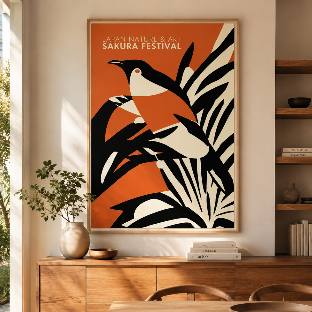 Japanese Sakura Festival Bird Canvas Print