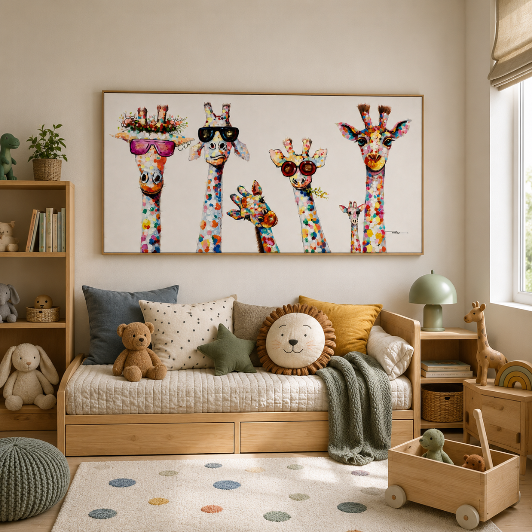 Cute Cartoon Giraffes Canvas Print