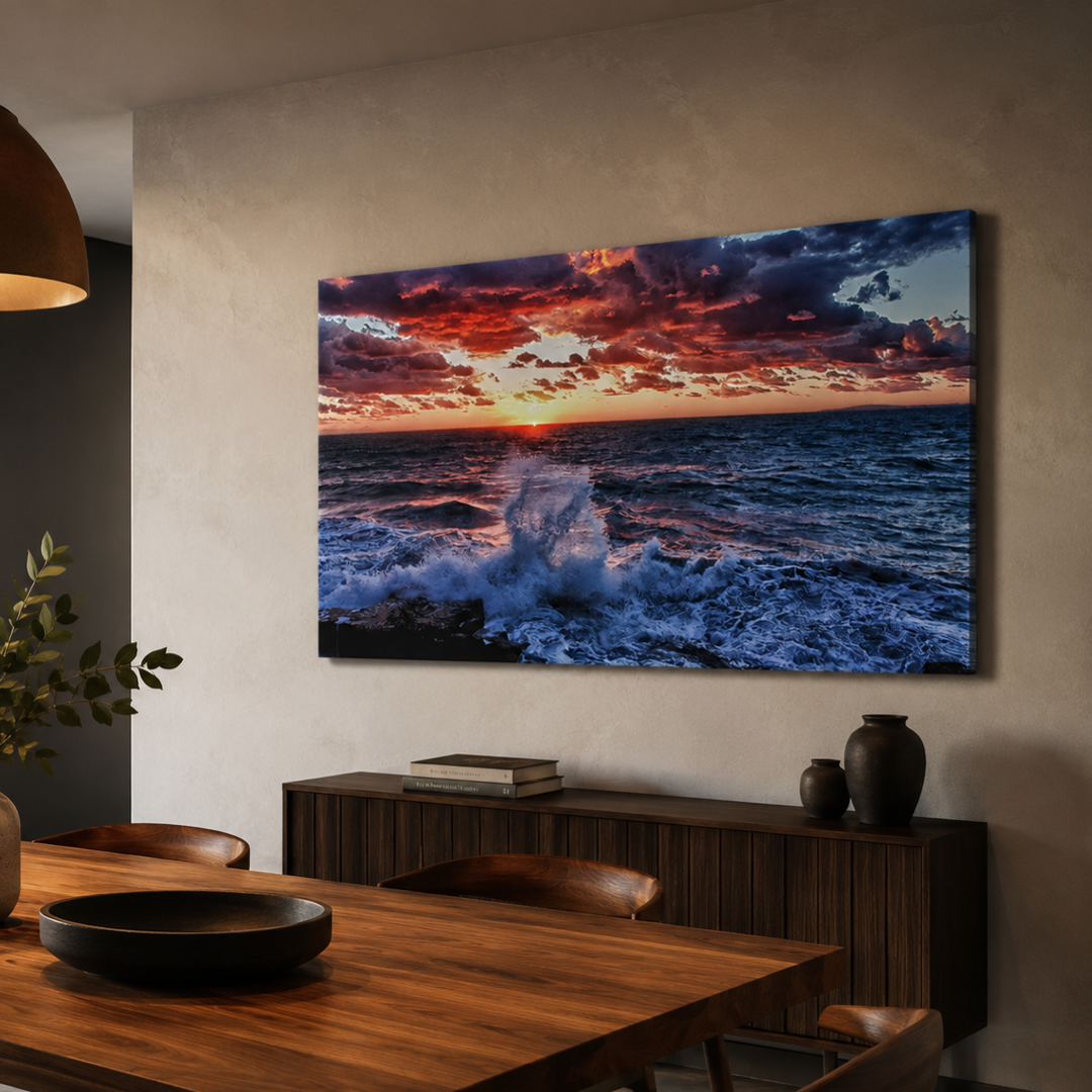 Burning Horizon Ocean Sunset Panoramic Canvas Print