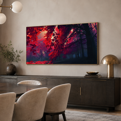 Crimson Mist Forest Panoramic Canvas Print
