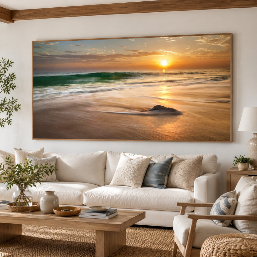 Golden Drift Sunset Beach Panoramic Canvas Print
