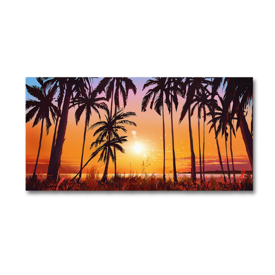 Palm Glow Tropical Sunset Panoramic Canvas Print