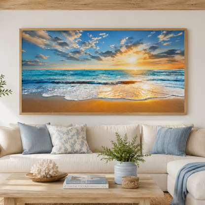 Sunlit Shore Ocean Panoramic Canvas Print