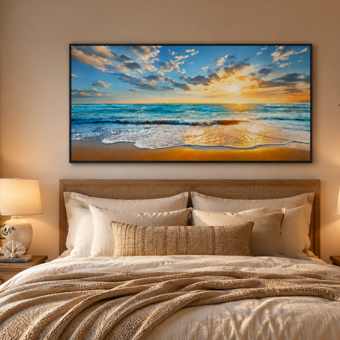 Sunlit Shore Ocean Panoramic Canvas Print