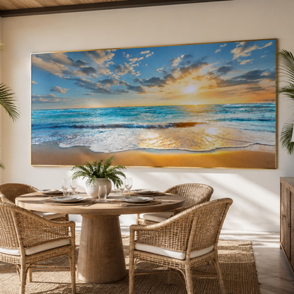 Sunlit Shore Ocean Panoramic Canvas Print