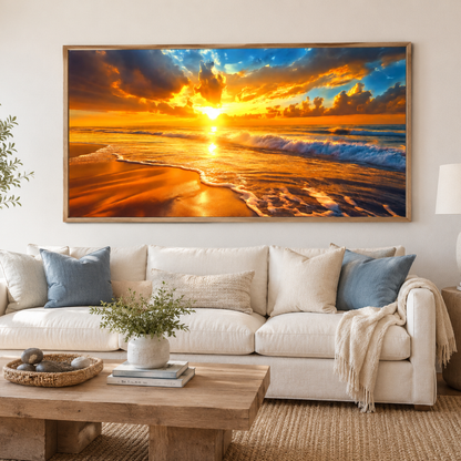 Golden Break Ocean Sunset Panoramic Canvas Print