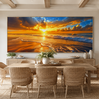 Golden Break Ocean Sunset Panoramic Canvas Print