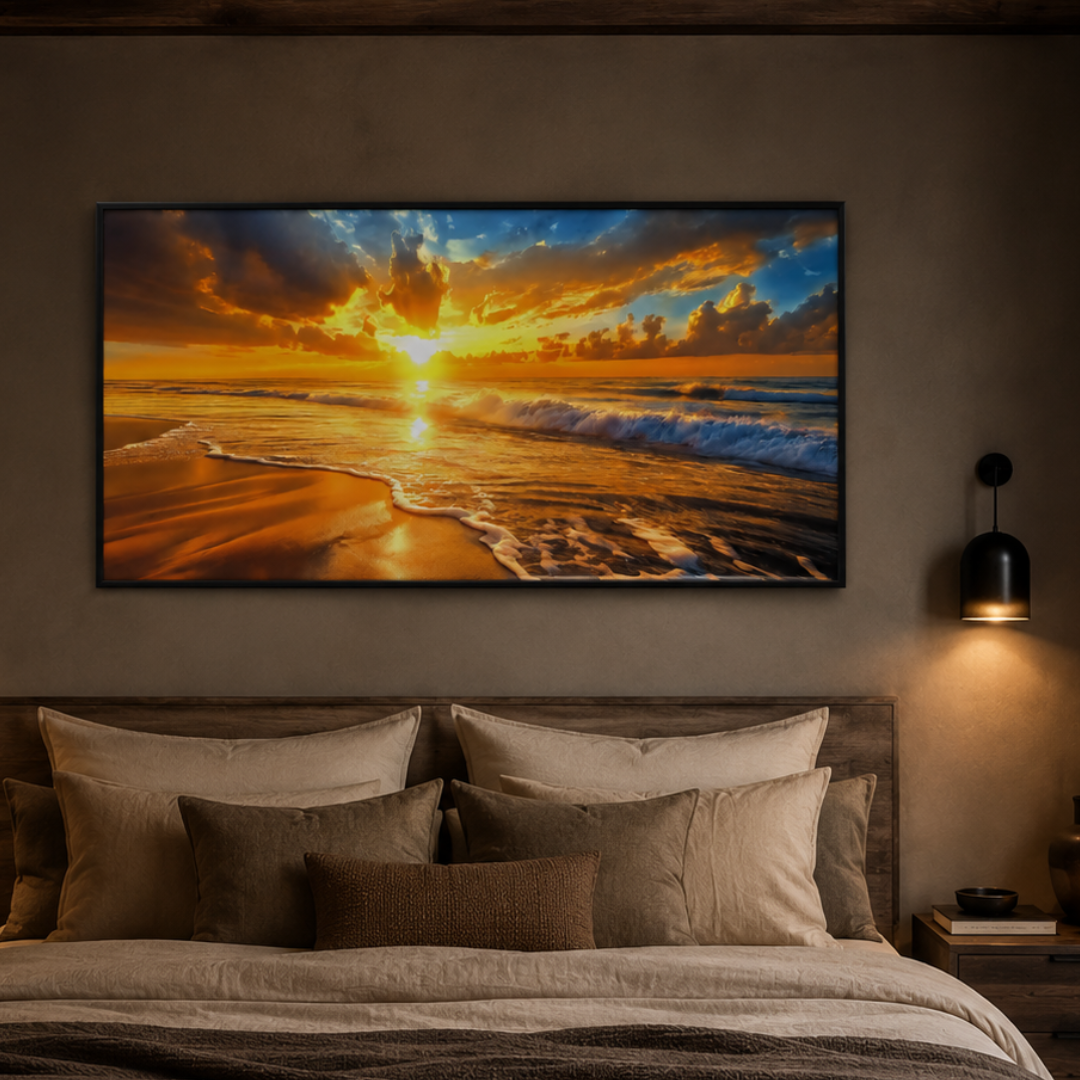 Golden Break Ocean Sunset Panoramic Canvas Print
