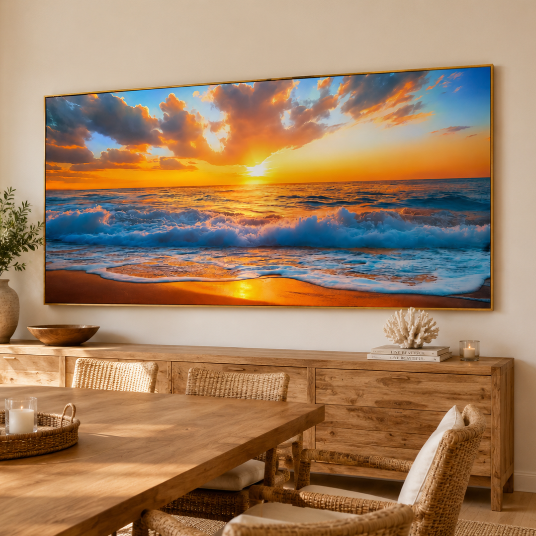 Afterglow Tide Beach Sunset Panoramic Canvas Print