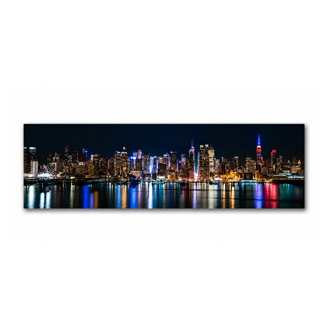 New York Manhattan After Dark Skyline Panoramic Canvas Print