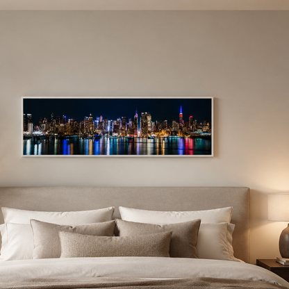 New York Manhattan After Dark Skyline Panoramic Canvas Print